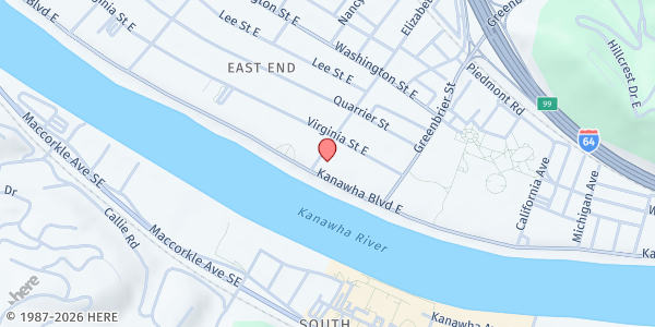 Map showing Trinity's Table at 1600 Kanawha Blvd E, Charleston, WV