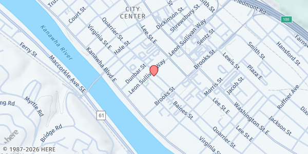 Map showing Trinity's Table Meal Pickup Location at 1105 Quarrier St, Charleston, WV