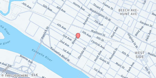 Map showing West Side Food Pantry at 1455 4th Avenue, Charleston, WV