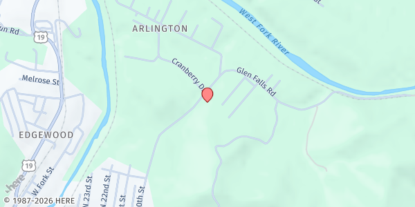 Map showing CHRISTIAN APOSTOLIC FOOD PANTRY at 334 GLEN FALLS ROAD, CLARKSBURG, WV