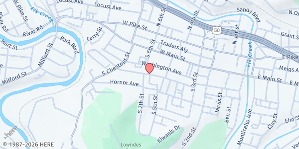 Map showing Clarksburg Baptist Church Food Pantry at Corner of Pike and 6th St., Clarksburg, WV