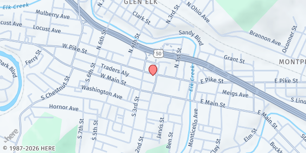 Map showing CRISS CROSS Information & Referral Service at 209 W Pike St., Clarksburg, WV