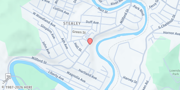 Map showing Duff Street UM Church Food Pantry at 521 Milford Street, Clarksburg, WV