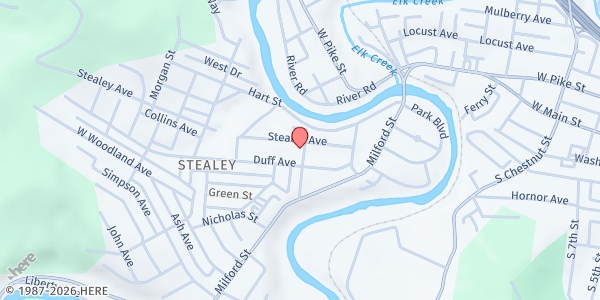 Map showing Duff Street United Methodist Church at 204 Baker Ave, Clarksburg, WV