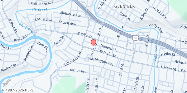 Map showing HARRISON CO. SENIOR FOOD PANTRY at 500 WEST MAIN ST, CLARKSBURG, WV