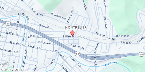 Map showing Mustard Seed Food Pantry at 444 E Pike St, Clarksburg, WV