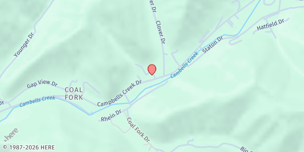 Map showing Campbells Creek Church of the Nazarene at 543 Campbells Creek Dr., Coal Fork, WV
