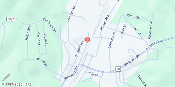 Map showing COWEN FOOD PANTRY/BACKPACK - U.M.C. Church at 150 RAILROAD AVE., COWEN, WV