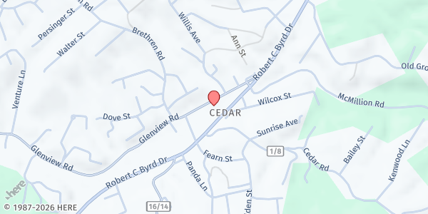 Map showing Crab Orchard Baptist Church at 1501 Robert Byrd Drive, Crab Orchard, WV