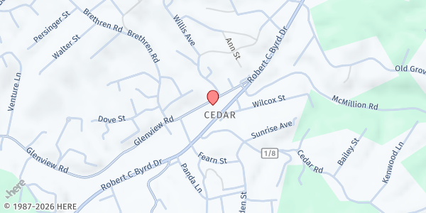 Map showing CRAB ORCHARD BAPTIST CHURCH at 1501 ROBERT C. BYRD DR., CRAB ORCHARD, WV