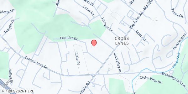 Map showing Tyler Mountain Food Pantry - Main Location at 5320 Frontier Dr., Cross Lanes, WV