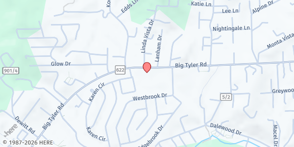 Map showing Tyler Mountain Food Pantry - Perrow Church Location at 5345 Big Tyler Rd., Cross Lanes, WV