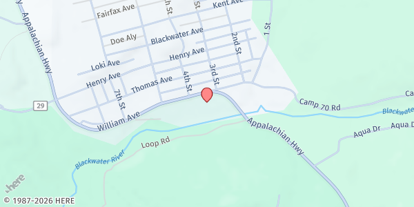 Map showing Blackwater Ministerial Assoc. at 341 William Ave., Davis, WV