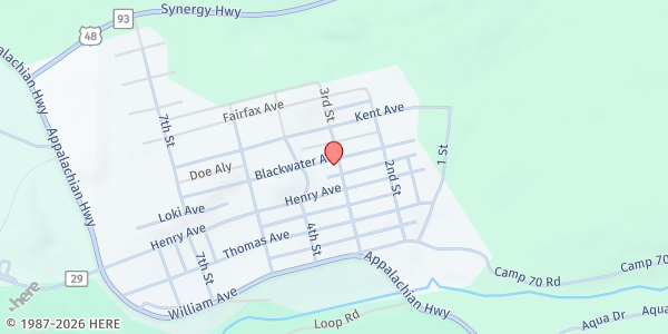 Map showing BLACKWATER MINISTERIAL ASSOCIATION at 315 BLACKWATER AVE, DAVIS, WV