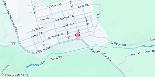 Map showing Blackwater Ministerial Association at 315 William Ave, Davis, WV