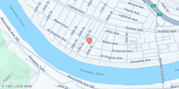 Map showing DUNBAR - INSTITUTE SAMARITAN CENTER at 223 1/2 16TH ST, DUNBAR, WV