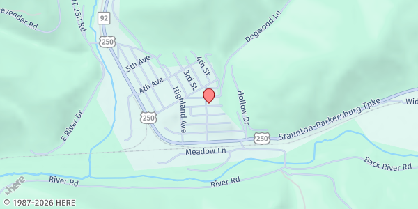 Map showing NORTHERN POCAHONTAS FOOD PANTRY at 105 CHURCH ST, DURBIN, WV