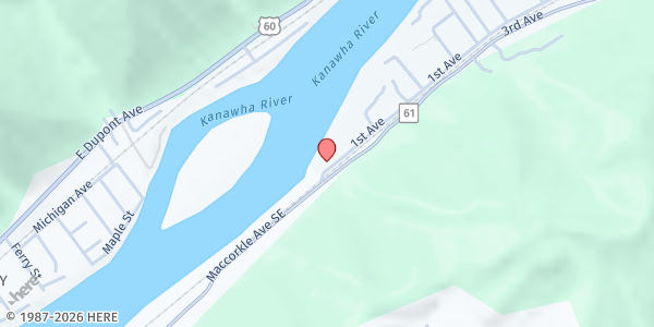 Map showing GOOD SHEPHERD FOOD PANTRY at 1013 1ST AVE, EAST BANK, WV