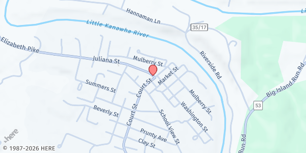 Map showing Committee on aging - Elizabeth at 74 senior Circle, Elizabeth, WV