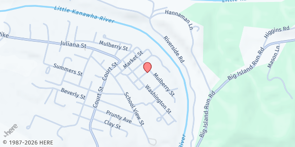 Map showing Elizabeth Baptist Church at 424 MULBERRY ST., ELIZABETH, WV