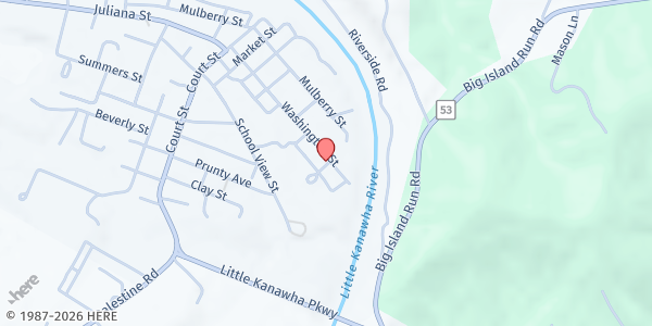 Map showing WIRT CO. COMMITTEE ON AGING & FAM. SERVICES - WVOS at 79 SENIOR CIRCLE, ELIZABETH, WV