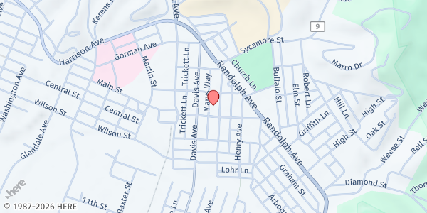 Map showing First United Methodist Church at 315 Kerens Ave, Elkins, WV