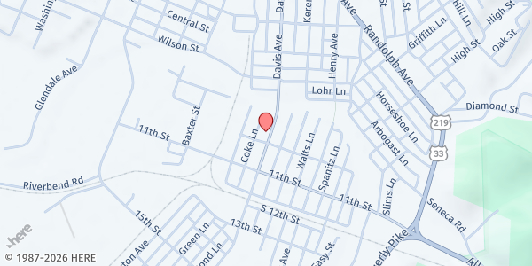 Map showing Randolph County Office NCWVCAA at 938 S Davis Ave, Elkins, WV