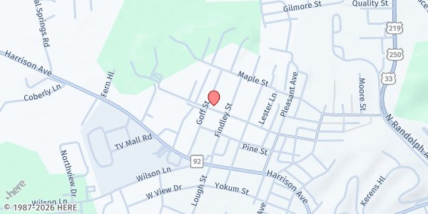 Map showing Summit Charities - Elkins at 302 Goff St., Elkins, WV