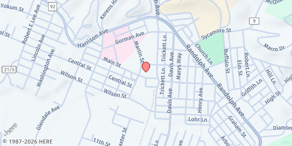 Map showing Summit Church at 245 Martin St, Elkins, WV