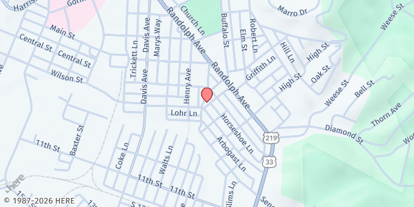 Map showing WIC Nutrition Program - Elkins at 107 Davis St, Elkins, WV