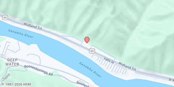 Map showing NORTH FAYETTE FOOD PANTRY at 5407 MIDLAND TRAIL FALLS VIEW, FALLS VIEW, WV