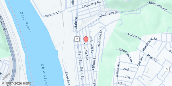 Map showing Follansbee United Methodist Church at 1002 Virginia Ave, Follansbee, WV