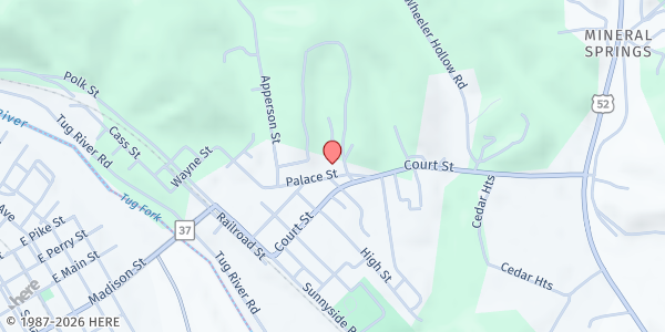 Map showing Wayne County Community Services - Fort Gay at 54 Palace St, Fort Gay, WV