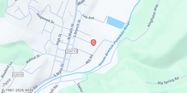 Map showing Senior and Family Services at 365 MILL ROAD, FRANKLIN, WV