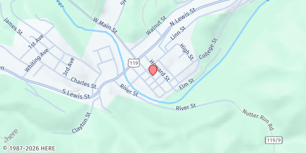 Map showing Community Resources Inc - Glenville at 102 E Main St, Glenville, WV