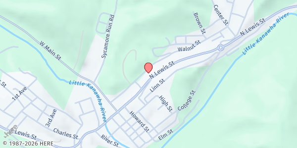 Map showing Glenville Community Church at 210 Walnut St, Glenville, WV