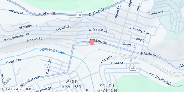 Map showing Bread of Life Mission at 112 LATROBE ST, GRAFTON, WV
