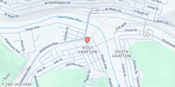 Map showing Salvation Army Taylor/Barbour at 111 Beech St, Grafton, WV