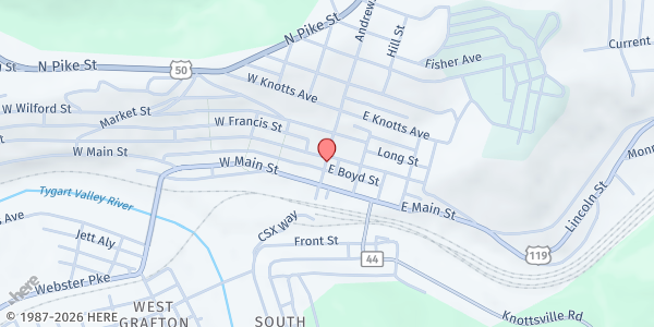 Map showing St Augustine Social Center at 118 St John St, Grafton, WV