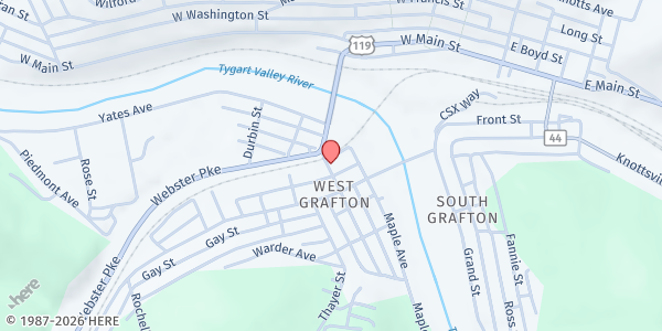Map showing Taylor County Collaborative at 105 Beech St, GRAFTON, WV