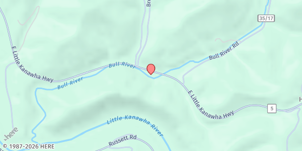 Map showing FIRST BAPTIST CALHOUN CO FOOD PANTRY at 1500 EAST LITTLE KANAWHA HWY, GRANTSVILLE, WV