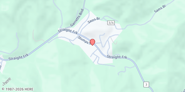 Map showing Griffithsville Church of Christ at 5235 Straight Fork, Griffithsville, WV