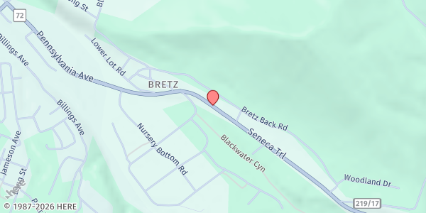 Map showing Parsons Church of Christ at 8856 Seneca Trail, Hambleton, WV
