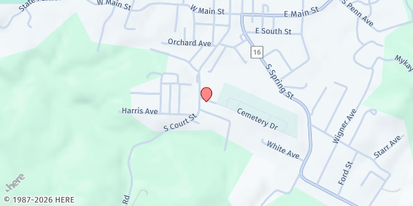 Map showing RITCHIE CO INTEGRATED FAMILY SERVICES INC - WVOS at 521 SOUTH COURT STREET, HARRISVILLE, WV