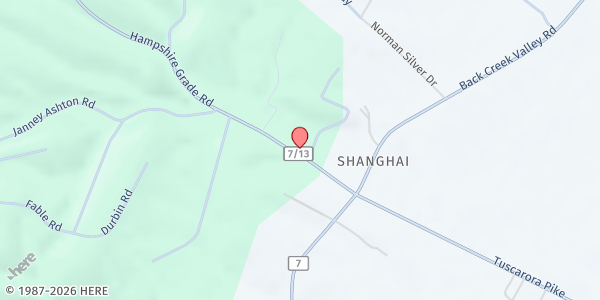 Map showing LIVING WATERS MINISTRY at 17 ABUNDANCE LANE, HEDGESVILLE, WV