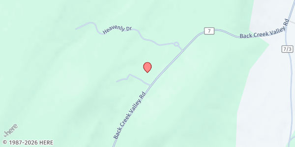 Map showing LIVING WATERS MINISTRY- BACK CREEK VALLEY at 11727 BACK CREEK VALLEY RD, HEDGESVILLE, WV