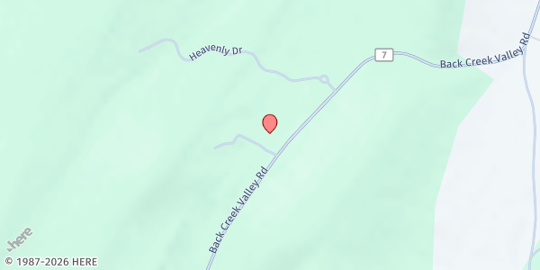 Map showing Living Waters Ministry - Back Creek Valley Full Gospel Church at 11727 BACK CREEK VALLEY RD, HEDGESVILLE, WV