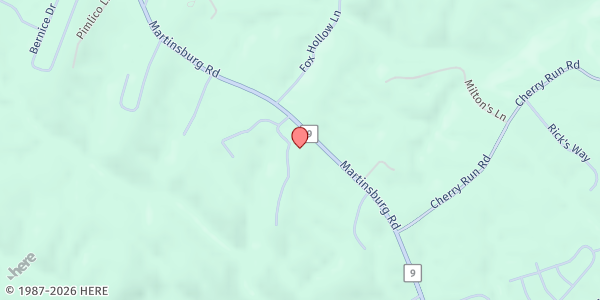 Map showing Snyder's Food Pantry at 10980 MARTINSBURG RD, HEDGESVILLE, WV