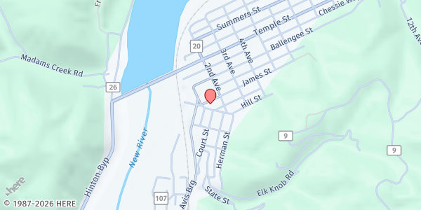 Map showing Agape House, Inc. at 100 James St., Hinton, WV