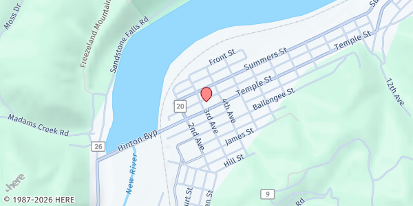 Map showing CHURCH OF LIVING GOD SUMMERS - WVOS at 219 3RD AVE., HINTON, WV